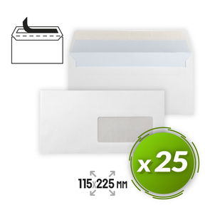 Liderpapel Busta americana bianca con finestra 115 x 225 mm 25 pz.